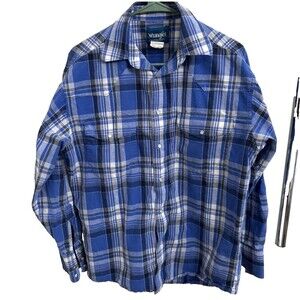 🔥🔥🔥VGC Vintage Wrangler Western men's snap-up shirt, M, pearl snaps, blue